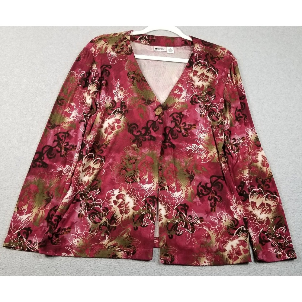 Units Cardigan Women Medium M Floral Long Sleeve Button Stretch Open Slinky Knit